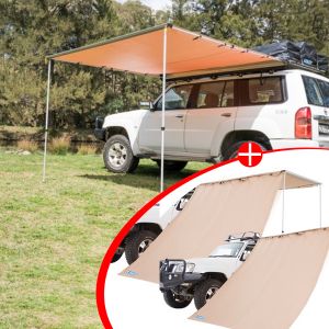 2.5 x 2.5m 2 in 1 Awning + Strip Light  + 2 x Adventure Kings Awning Side Wall
