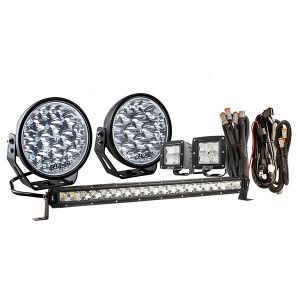Kings 7” Domin8r Xtreme Driving Lights Fitted with OSRAM LEDs (Pair) with Included 20" Lightbar, 3" Worklights & Wiring Harnesses | Ultimate Pack | 1 Lux at 1111m