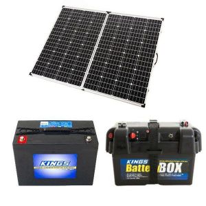 Adventure Kings 250w Solar Panel + AGM Deep Cycle Battery 115AH + Battery Box