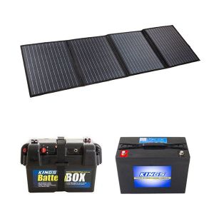 Adventure Kings 120W Portable Solar Blanket + Battery Box + AGM Deep Cycle Battery 98AH