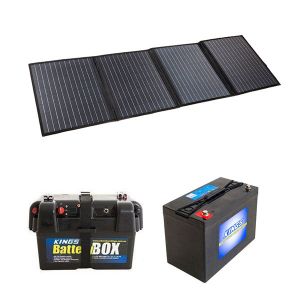 Adventure Kings 120W Portable Solar Blanket + Battery Box + AGM Deep Cycle Battery 115AH