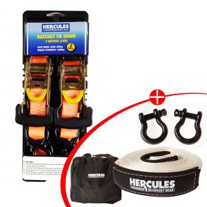 Hercules Snatch Strap Kit + Hercules Heavy Duty 3m Ratchet Strap (2 pack)