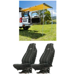 Adventure Kings Rear Awning - 1.4 x 2m + Adventure Kings Heavy Duty Seat Covers (Pair)