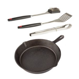 Cast Iron Skillet Pan + BBQ Tool Set
